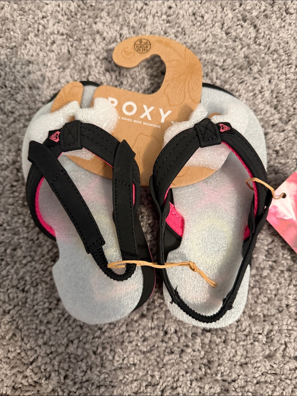 Roxy Little Girls Black and Hot Pink Flip Flops